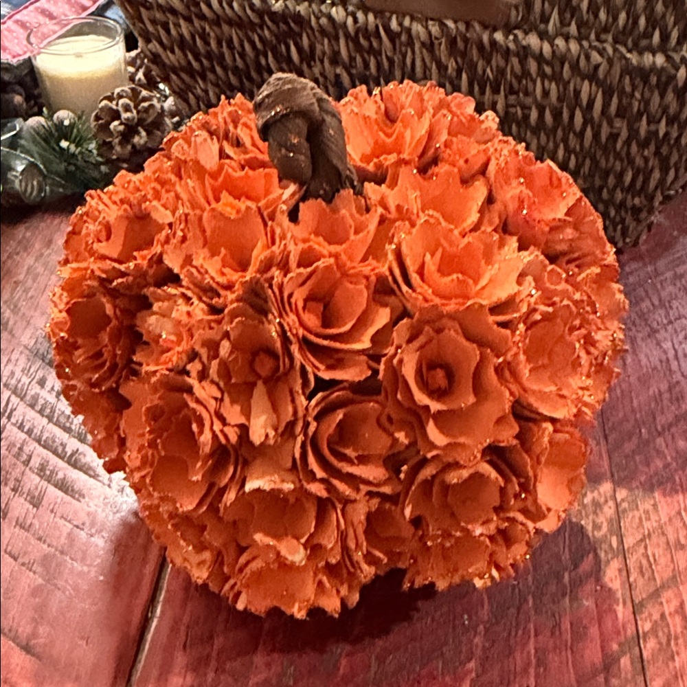 Orange Floral Pumpkin Home Accent